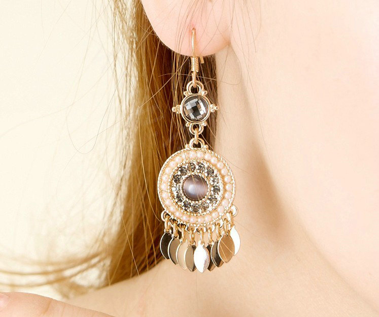 Luxury crystal exaggerating retro long tassel pearl dangle earrings 18k gold plated