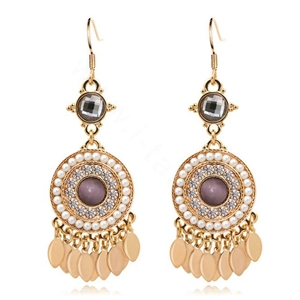Luxury crystal exaggerating retro long tassel pearl dangle earrings 18k gold plated