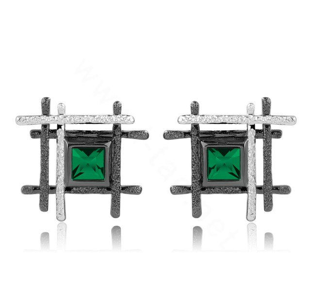 Luxury crystal exaggerating rhombus stud earrings 18k gold plated - Green