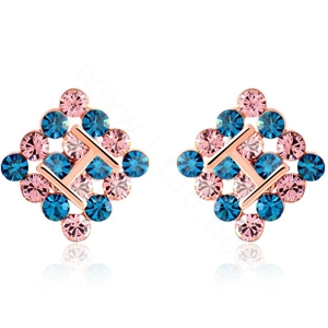Luxury crystal exaggerating rhombus stud earrings 18k rose gold plated - Blue