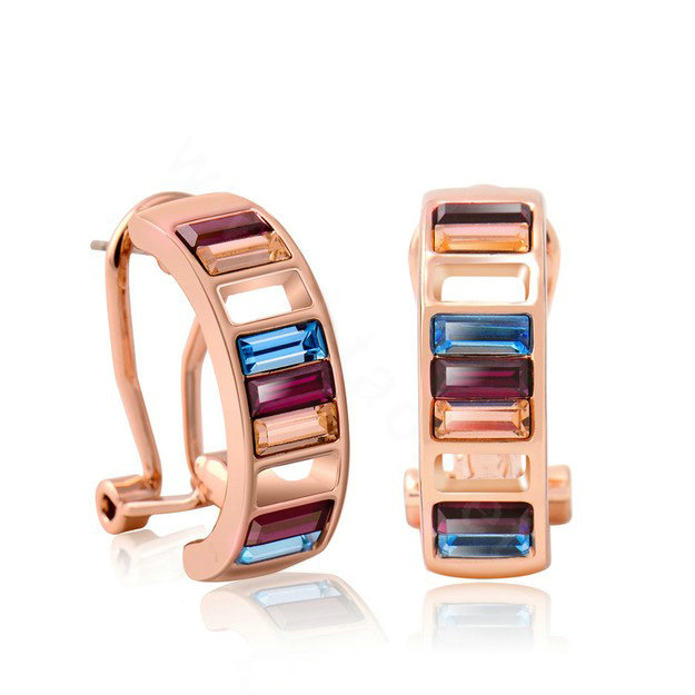 Luxury crystal exaggerating stud earrings ear clip 18k rose gold plated