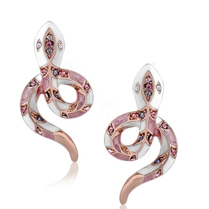 Luxury fashion crystal diamond exaggerating snake stud earrings 18k rose plated - Pink