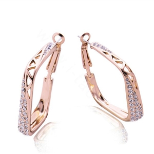 Luxury fashion crystal diamond hollow hoop earrings 18k rose plated - Gold