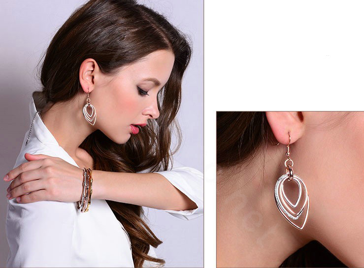 Luxury fashion crystal exaggerating tassel hoop dangle earrings 18k rose plated