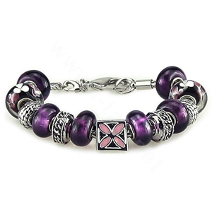 Luxury fashion diamond flower glass beads women bangle bracelet 18K white gold GP - Purple 16