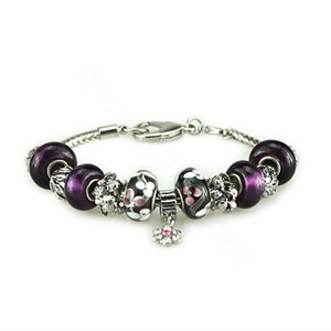 Luxury fashion diamond flower glass beads women bangle bracelet 18K white gold GP - Purple 26