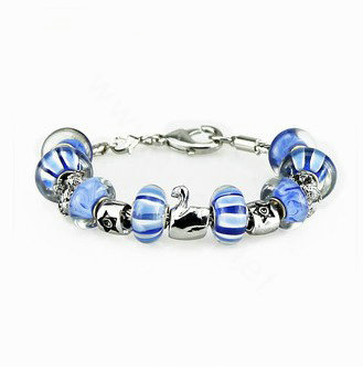 Luxury fashion diamond glass beads women bangle bracelet 18K white gold GP - Blue 02