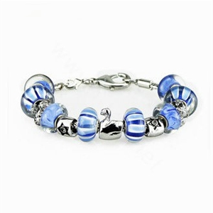 Luxury fashion diamond glass beads women bangle bracelet 18K white gold GP - Blue 02