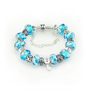 Luxury fashion diamond glass beads women bangle bracelet 18K white gold GP - Blue 06