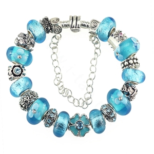 Luxury fashion diamond glass beads women bangle bracelet 18K white gold GP - Blue 28