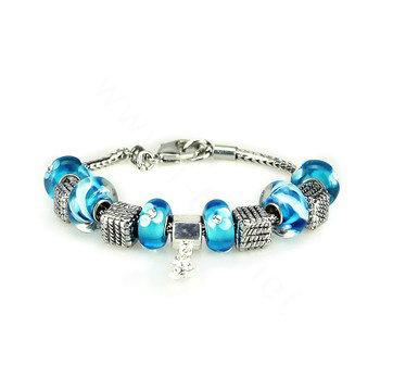 Luxury fashion diamond glass beads women bangle bracelet 18K white gold GP - Blue 29