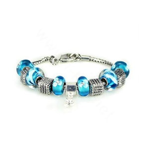 Luxury fashion diamond glass beads women bangle bracelet 18K white gold GP - Blue 29
