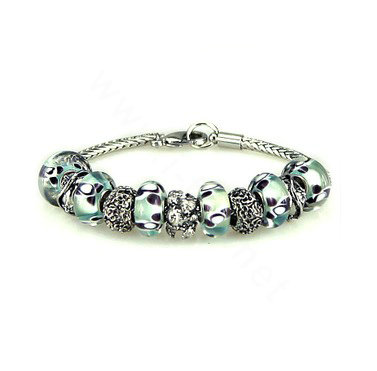 Luxury fashion diamond glass beads women bangle bracelet 18K white gold GP - Blue 44