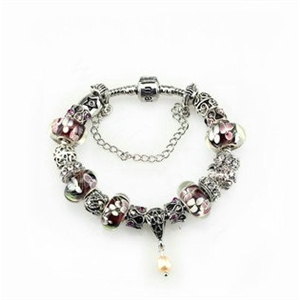 Luxury fashion diamond glass beads women bangle bracelet 18K white gold plated - Red 16