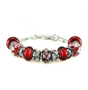 Luxury fashion diamond glass beads women bangle bracelet 18K white gold plated - Red 29