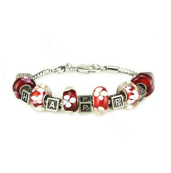 Luxury fashion diamond glass beads women bangle bracelet 18K white gold plated - Red 32