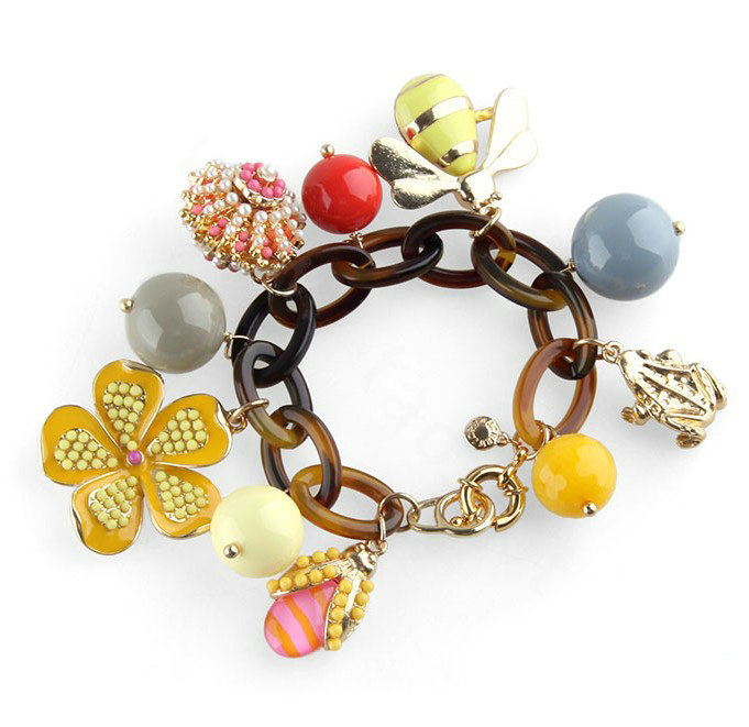 Luxury fashion small bee flowers multi-pendant women gems bangle bracelet - Yellow