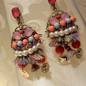 Luxury fashion woman hand-woven gem pearl stud earrings 18k gold plated
