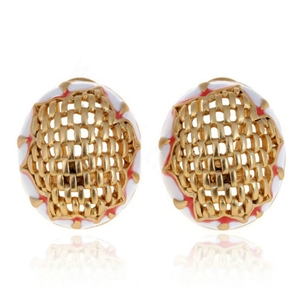 Luxury fashion woman woven mesh hollow stud earrings 18k gold plated