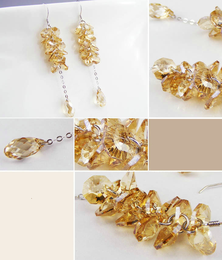 Luxury round crystal diamond 925 sterling silver long tassel dangle earrings - Champagne