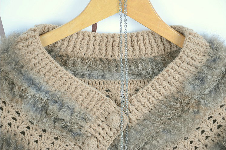 Winter Women's Genuine Knitting Rabbit Fur Shawls Warm Triangle Tassel Wraps Poncho - Yellow