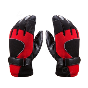 Allfond Man winter warm outdoor sport windproof ski motorcycle riding buckle leather Gloves - Red black