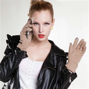 Allfond Women winter touch screen gloves stretch cotton warm business casual solid color gloves - Beige