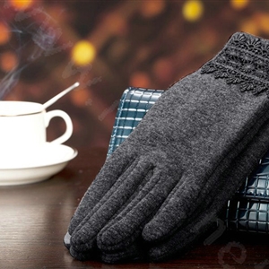 Allfond fashion women touch screen gloves stretch cotton lace winter warm business gloves - Gray