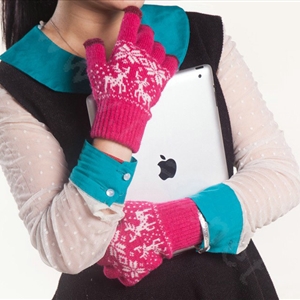 Allfond genuine knitting woolen touch screen gloves winter warm unisex deer gloves - Rose