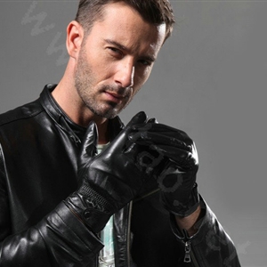 Allfond men business button winter waterproof cold-proof warm goatskin leather gloves L - Black