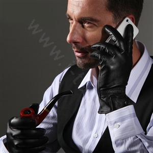 Allfond men business touch screen gloves winter cold-proof warm goatskin leather gloves L - Black