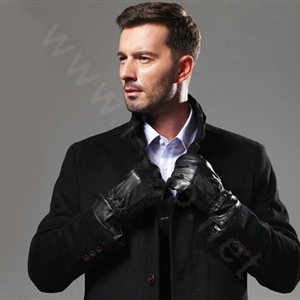 Allfond men folds winter waterproof cold-proof plus velvet warm genuine sheep skin leather gloves - Black
