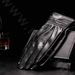 Allfond men mesh business winter waterproof cold-proof warm goatskin genuine leather gloves M - Black