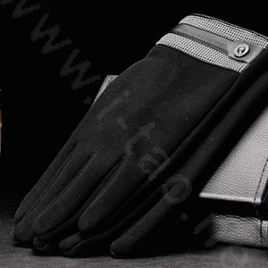 Allfond men touch screen gloves stretch cotton grid button winter warm business casual gloves - Black