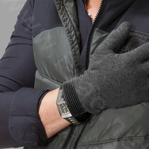 Allfond men touch screen gloves stretch cotton grid winter warm business casual gloves - Gray