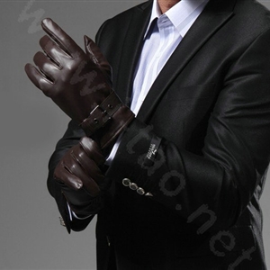 Allfond men winter waterproof cold-proof warm genuine goatskin leather hasp gloves L - Coffee