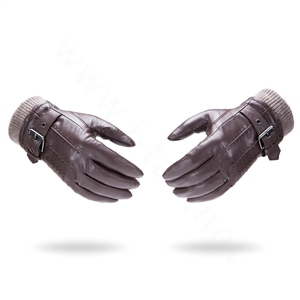 Allfond men winter waterproof cold-proof warm genuine goatskin leather hasp wool gloves L - Coffee