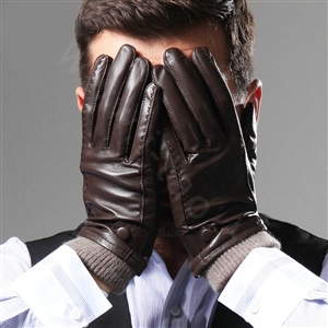 Allfond men winter waterproof cold-proof warm genuine goatskin leather wool gloves L - Coffee