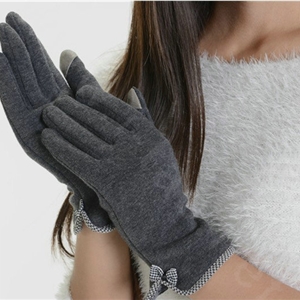 Allfond women touch screen gloves stretch cotton bow-knot winter warm solid color gloves - Gray