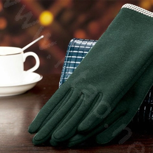 Allfond women touch screen gloves stretch cotton bow-knot winter warm solid color gloves - Green