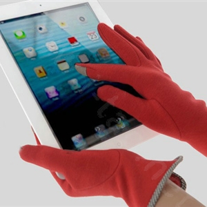 Allfond women touch screen gloves stretch cotton bow-knot winter warm solid color gloves - Red
