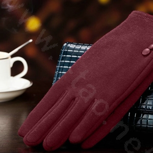 Allfond women touch screen gloves stretch cotton button winter warm solid color gloves - Dark red