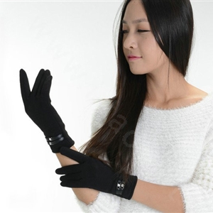 Allfond women touch screen gloves stretch cotton winter warm business casual crystal gloves - Black