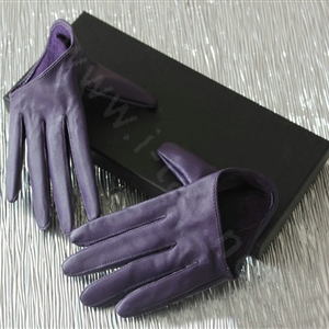 Fashion Women Genuine Leather Sheepskin Half Palm Short Gloves Size L - Purple