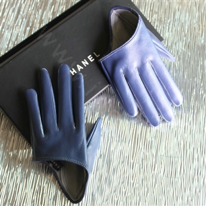 Fashion Women Genuine Leather Sheepskin Half Palm Short Gloves Size S - Violet