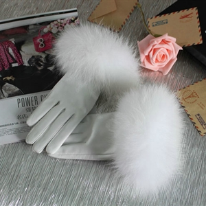 Fashion women winter warm thick fox fur cuff genuine sheepskin leather Gloves size M - White