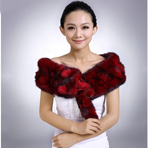 Genuine Knitted Rabbit fur scarf shawl fox head women winter warm tippet neck wrap - Red