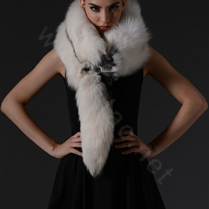 Luxury fox fur scarf fashion Women Whole fox fur shawl winter warm tippet neck wrap - White black