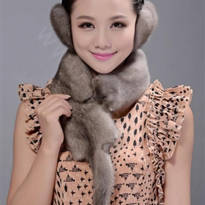 Mink fur scarf fashion Women Whole mink fur shawl winter warm tippet neck wrap - Grey
