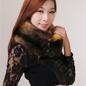 Mink fur scarf fashion Women Whole mink fur shawl winter warm tippet neck wrap - Yellow brown